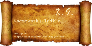 Kacsovszky Irén névjegykártya